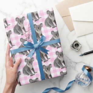 Koala Bears on Rosa Gingham Presentpapper