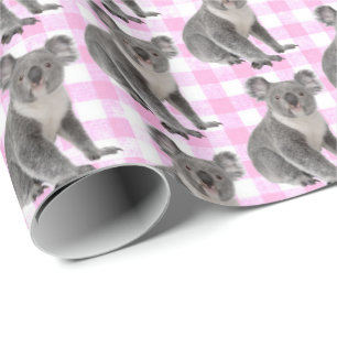 Koala Bears on Rosa Ginhgam Presentpapper