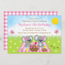 Koala Bear's Picnic Rosa Gingham Birthday
