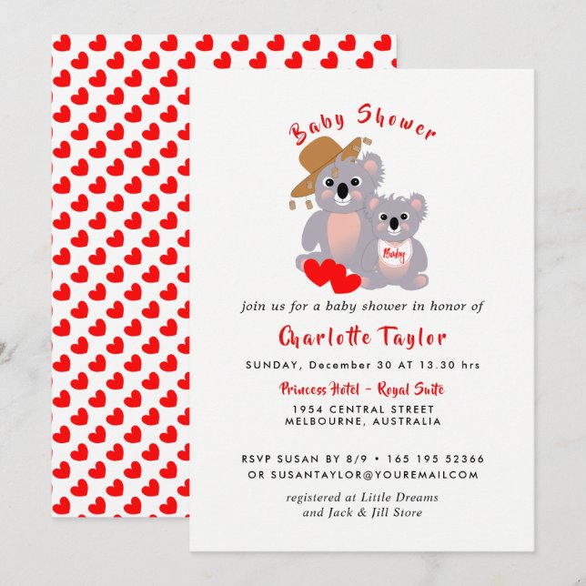 Koala Bears Toppen Cute Baby Shower Inbjudan (Fram/baksida)