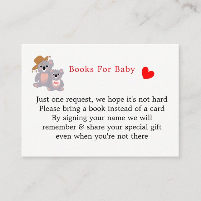 Koala Bears Toppen Cute Bokar för Baby begäran Tilläggskort (Framsida)