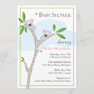 Koala Bears - Twin Girls Baby Shower-inbjudningar Inbjudningar