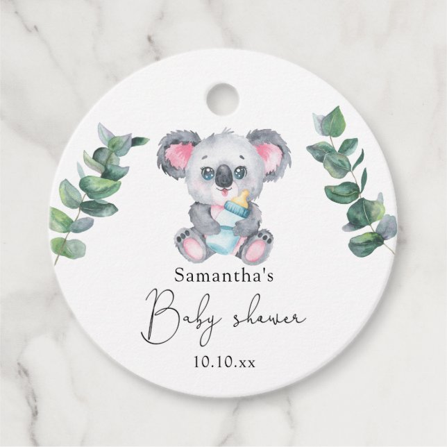 Koala Bebis Babyshower Gåvor Etiketter (Framsida)