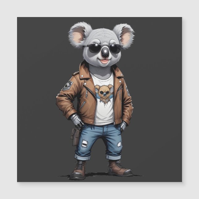 Koala Biker Rebel i Leather Jacka Coola Stil Art (Framsida)