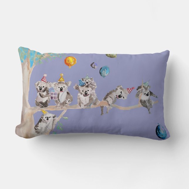 Koala Birthday Cute Koalas Barn Lila Cushion Lumbarkudde (Framsida)