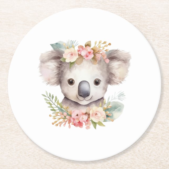 Koala Björn Australiensisk Underlägg Papper Rund (Framsidan)