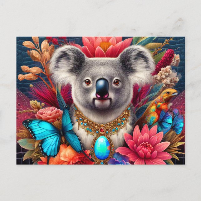 koala björn australiensiska blommor fjäril ai kons vykort (Framsida)