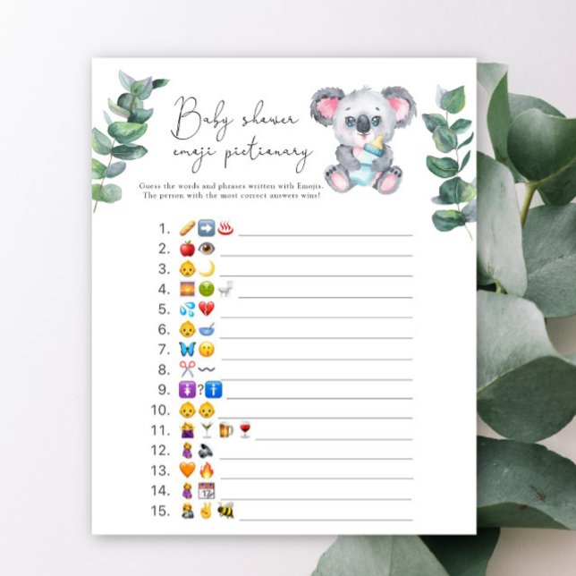 Koala Björn Emoji bild spel baby shower (Skapare uppladdad)