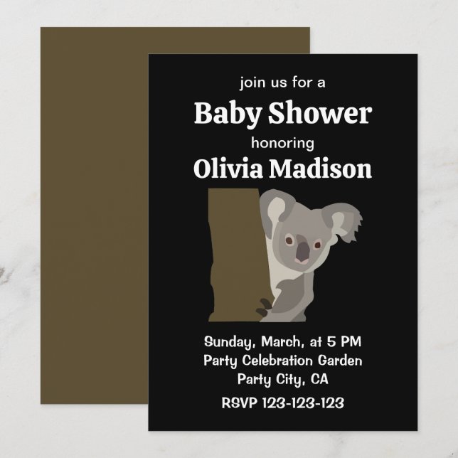 Koala Björn Könsneutral Baby Shower Inbjudningar (Fram/baksida)