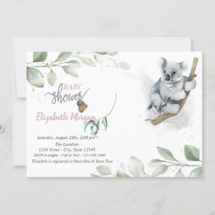 Koala björn lämnar inbjudan till baby shower