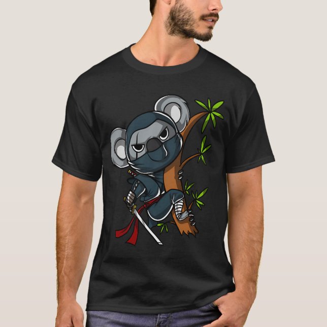 Koala Björn Ninja Samuraj T Shirt (Framsida)
