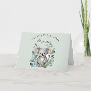 Koala Björn Pojkar 1:a Födelsedagsfest Tack Kort