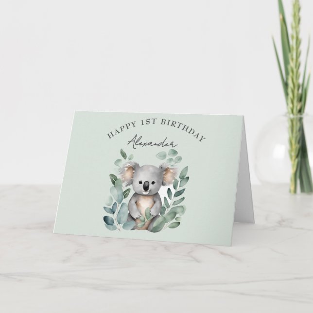 Koala Björn Pojkar 1:a Födelsedagsfest  Tack Kort (Framsida)