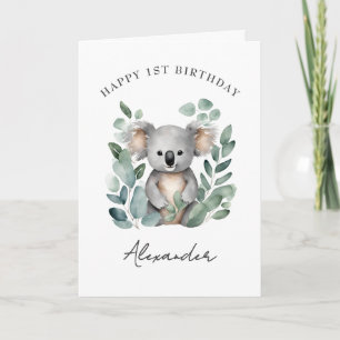 Koala Björn Pojkar 1:a Födelsedagsfest Tack Kort