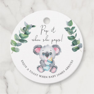Koala Björn Pop den när hon poppar baby shower Gåvor Etiketter