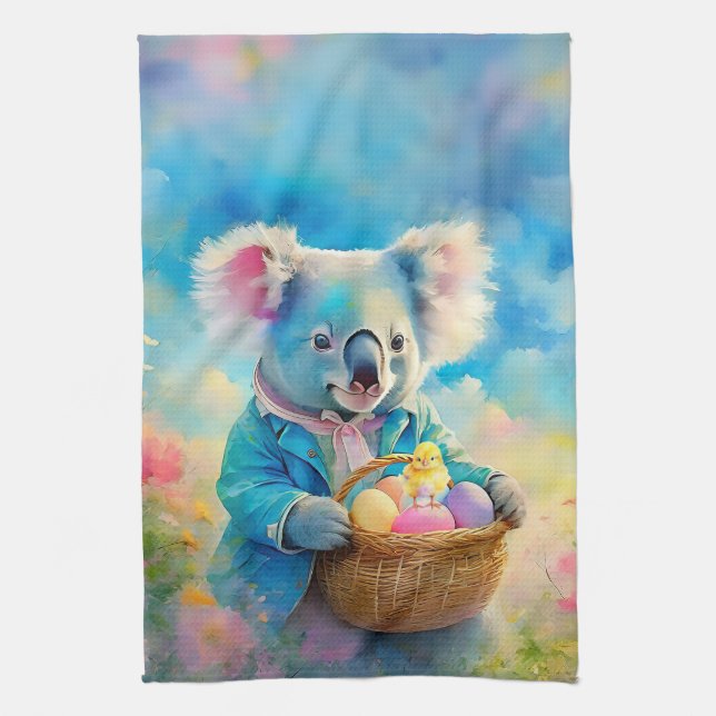 Koala-björn som har basket i Påskäggen Kökshandduk (Vertikal)