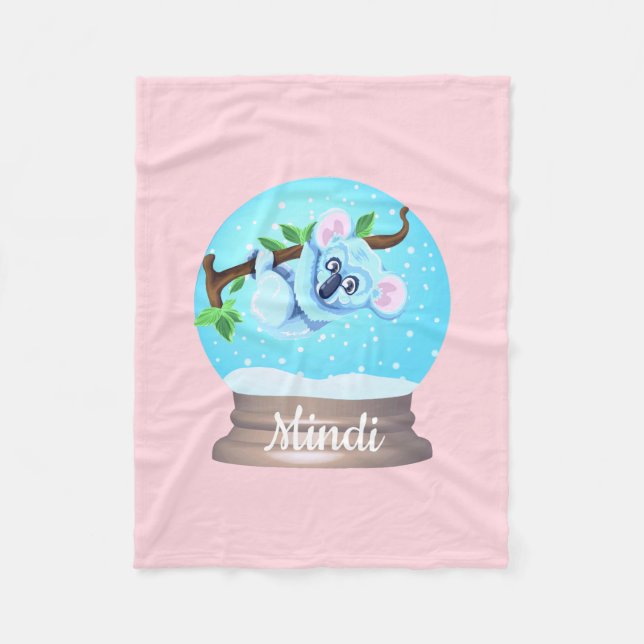 Koala björn söt snö globe rosa blue fleecefilt (Framsidan)