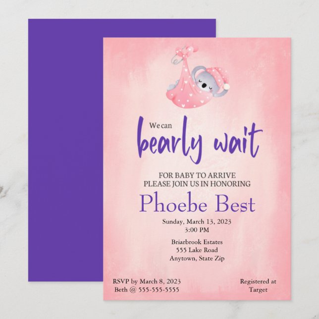 Koala-björnens babyduschinbjudan inbjudningar (Fram/baksida)