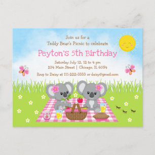 Koala Björnens Picknick Rosa Rutig Födelsedag Vykort