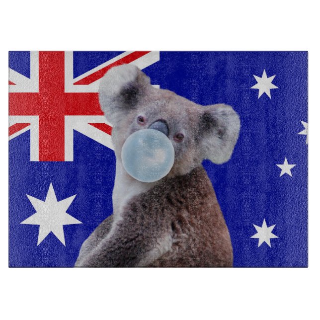Koala blåser blå bubbelgum Australiens flagga  (Framsidan)