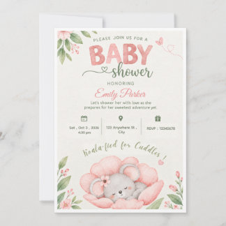 Koala blomma baby shower inbjudan