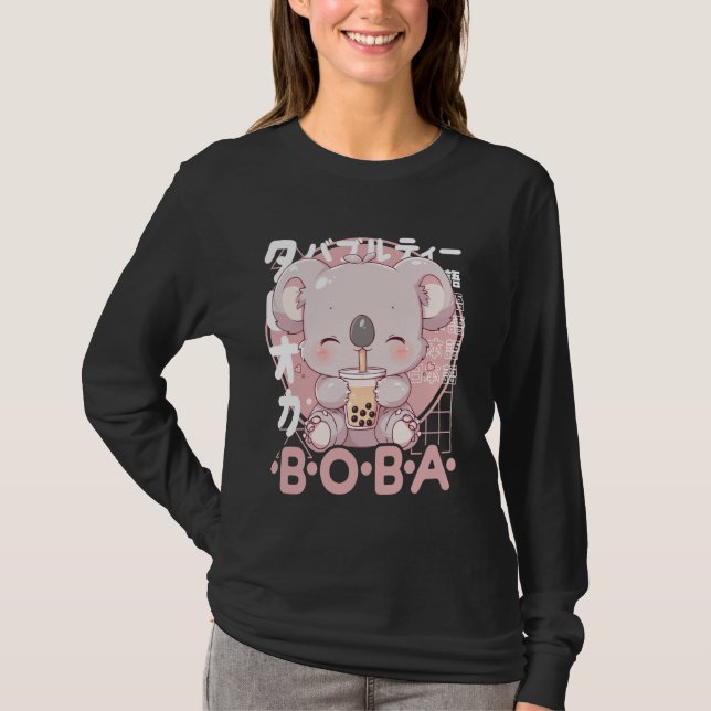 Koala Boba Te Kawaii Bubbel Te Koala Anime Neko  T Shirt (Framsida)