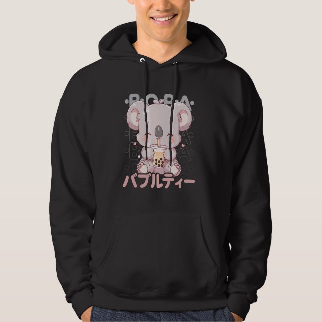 Koala Boba Tea Kawaii Bubble Tea Koala Anime Neko  Hoodie (Framsida)
