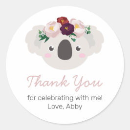 Koala Boho Blommigt Round Sticker Runt Klistermärke