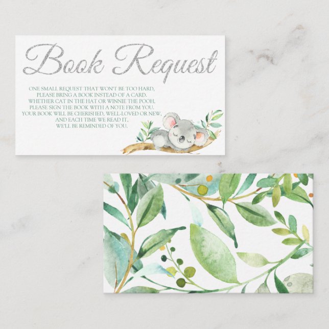 Koala Bok-ansökningskort för babyskor födelsedag Visitkort (Fram/baksida)