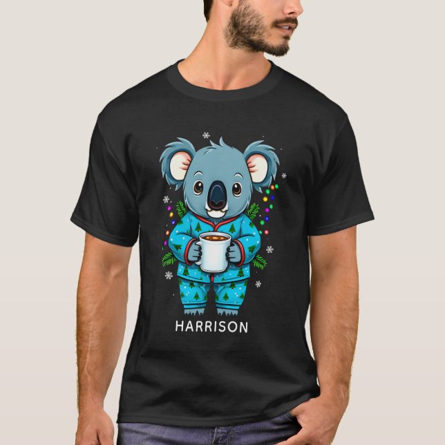 Koala Christmas Pajama Hot Cocoa Personalized T Shirt (Framsida)