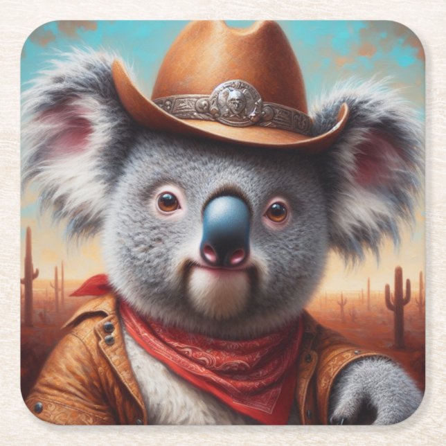 Koala Cowboy Underlägg Papper Kvadrat (Framsidan)