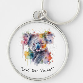 Koala Cuddles i Färg, anpassningsbar Rund Silverfärgad Nyckelring