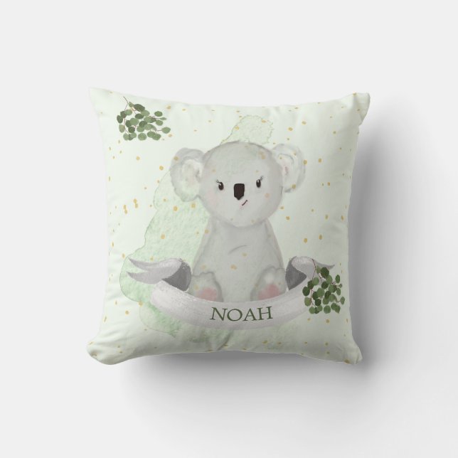 Koala Cute Baby djur Grönt Gum Löv Nursery Kudde (Framsida)