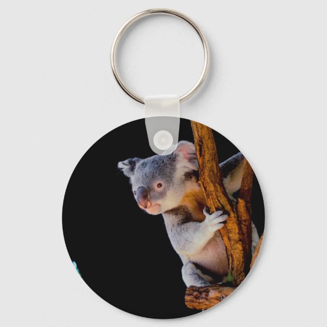 Koala Cute i Träd Grått Nyckelring (Framsida)
