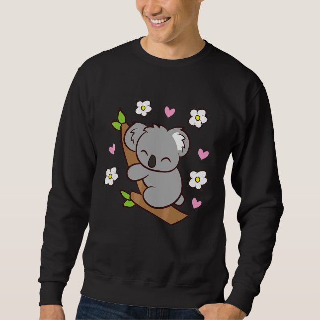 Koala Cute Koala Bear with Flowers Australia Koala Lång Ärmad Tröja (Framsida)