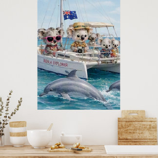Koala Delfin Bevakningsäventyr på Öppet Hav Poster
