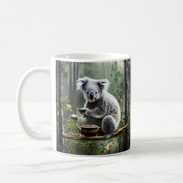 Koala dricker te i träd kaffemugg (Vänster)