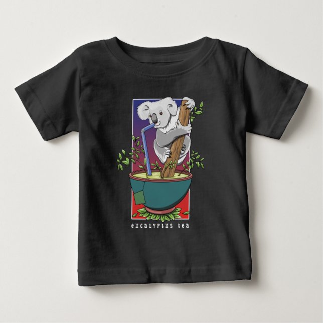 Koala Drinking eucalyptus tea T Shirt (Framsida)