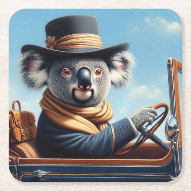 Koala Driving Underlägg Papper Kvadrat (Framsidan)