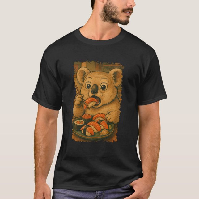 Koala Eats Sushi Japanese Vintage T Shirt (Framsida)
