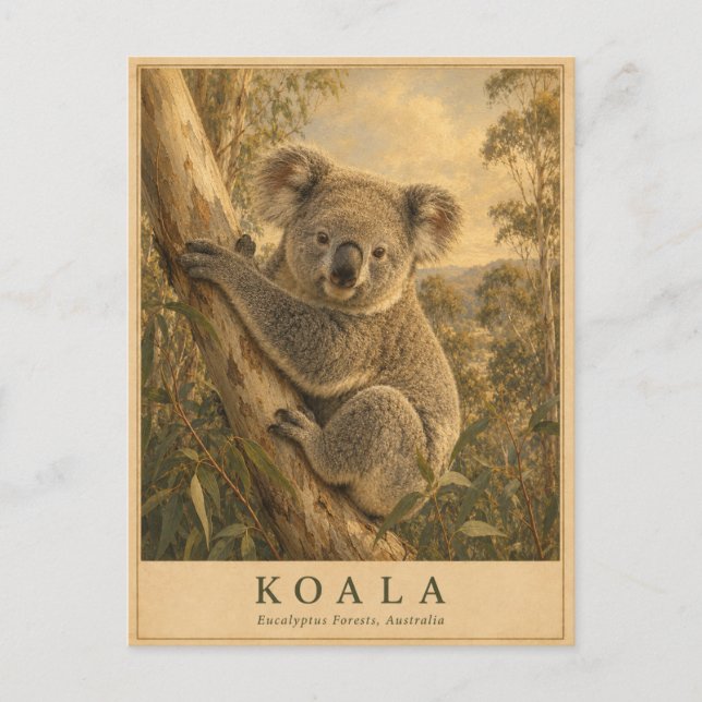 Koala Eucalyptus Skog VINTAGE Vykort (Framsida)