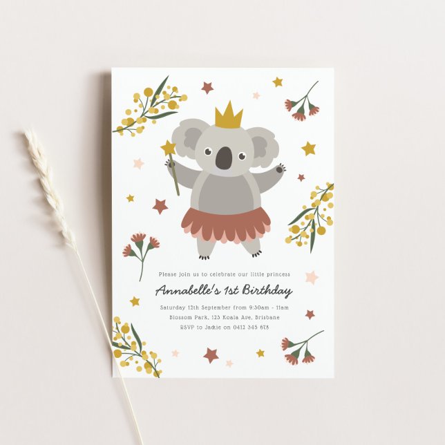 Koala Fairy Princess Birthday bjudande Inbjudningar (Skapare uppladdad)