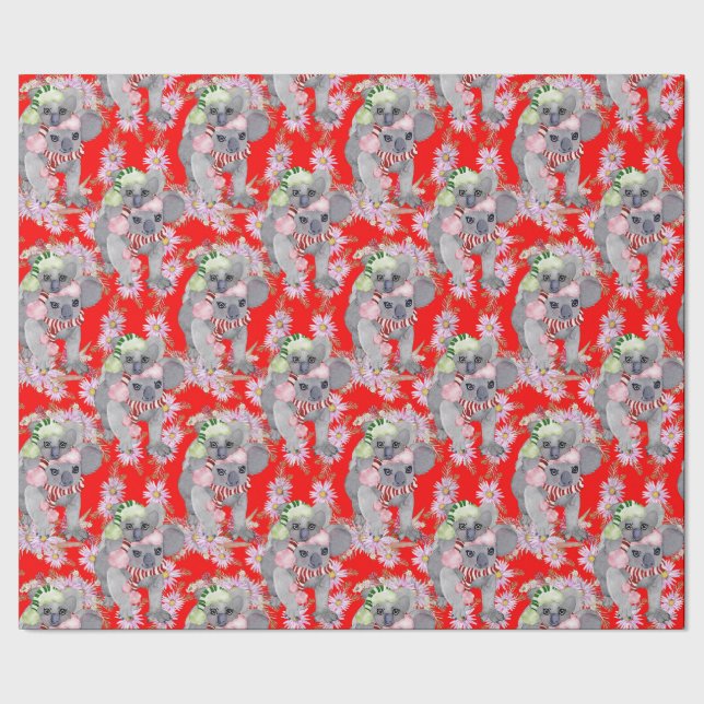 Koala Family Red jul Presentpapper (Seam)