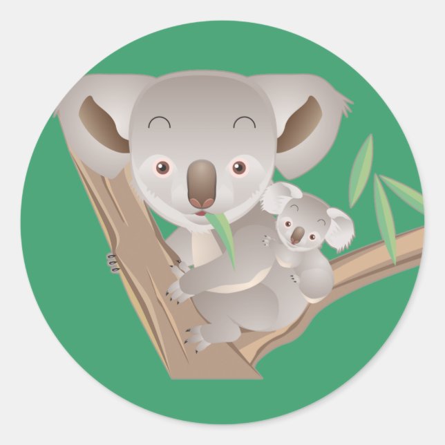 Koala Family Runt Klistermärke (Framsida)