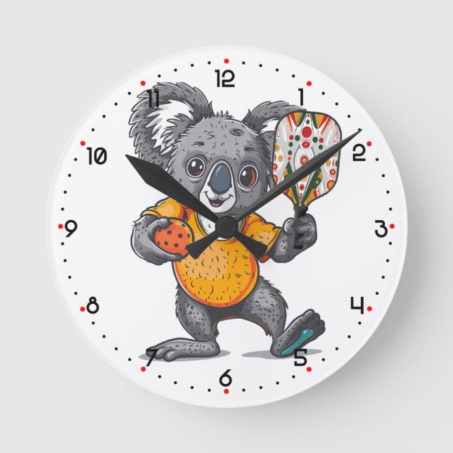 Koala-fierad för Dinke Pickleball  Rund Klocka (Framsida)
