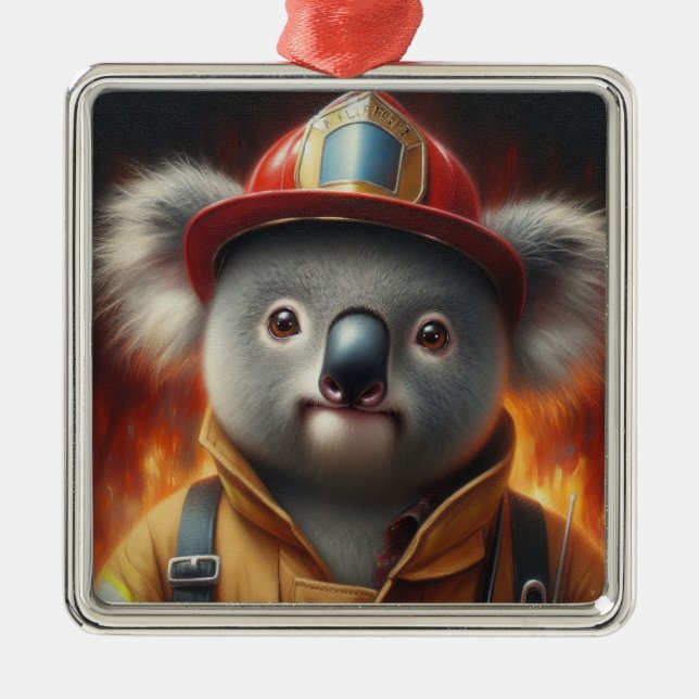 Koala Firefighter Julgransprydnad Metall (Framsidan)