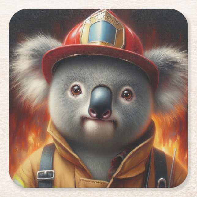 Koala Firefighter Underlägg Papper Kvadrat (Framsidan)