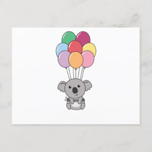 Koala flyger upp med färgglada ballonger vykort
