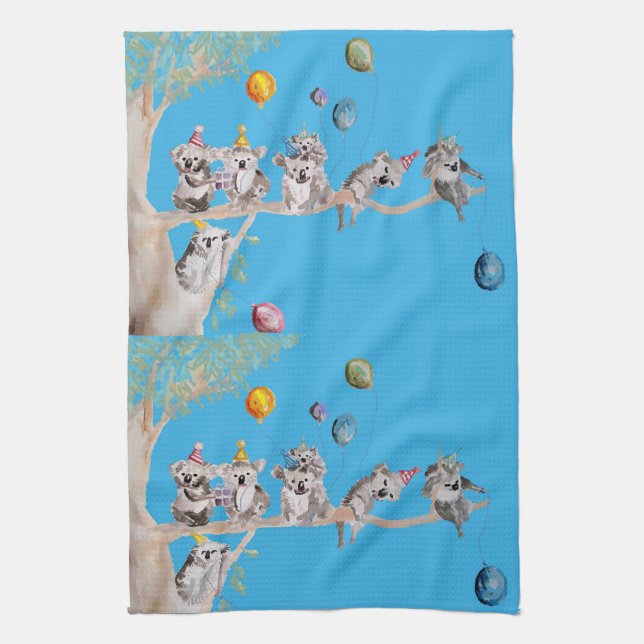 Koala Födelsedagsfest Koalas Cute Blue Tea Towel Kökshandduk (Vertikal)