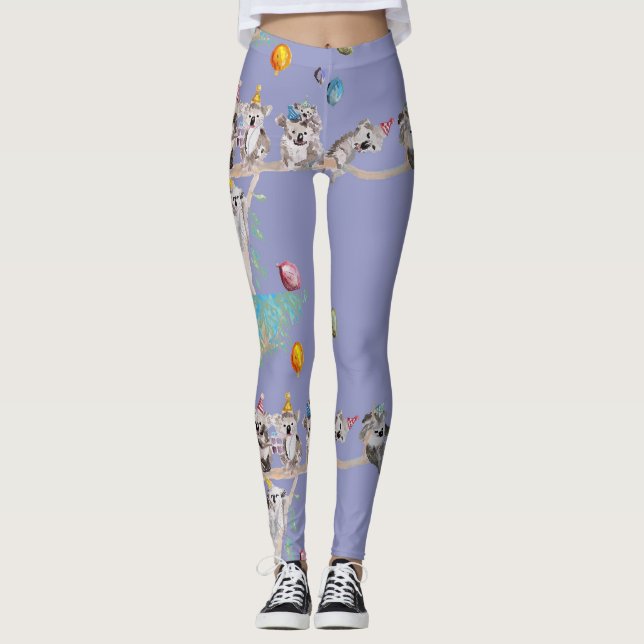 Koala Födelsedagsfest koalas Lila Leggings (Framsida)